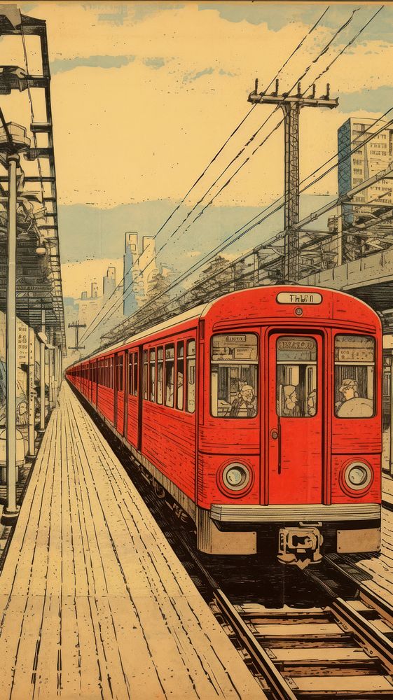Traditional japanese subway train vehicle railway transportation.