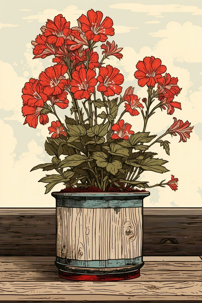 Flower pot plant wood red.