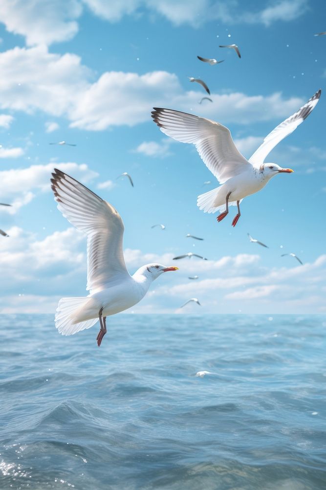 Seagulls flying outdoors animal.