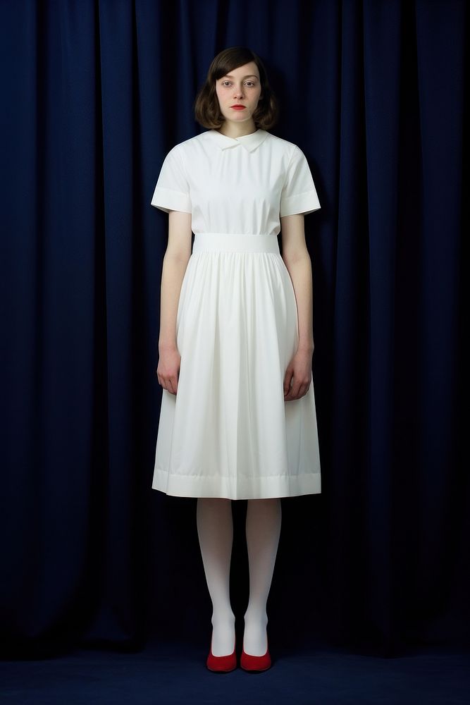 A half-america happy woman in a clean white dress footwear curtain sleeve.