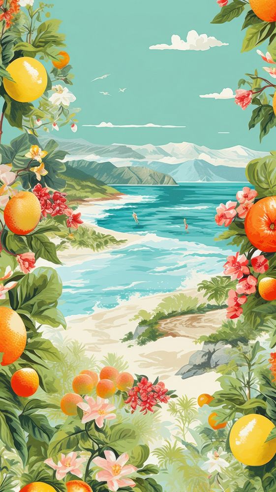 Summer wallpaper grapefruit outdoors painting.