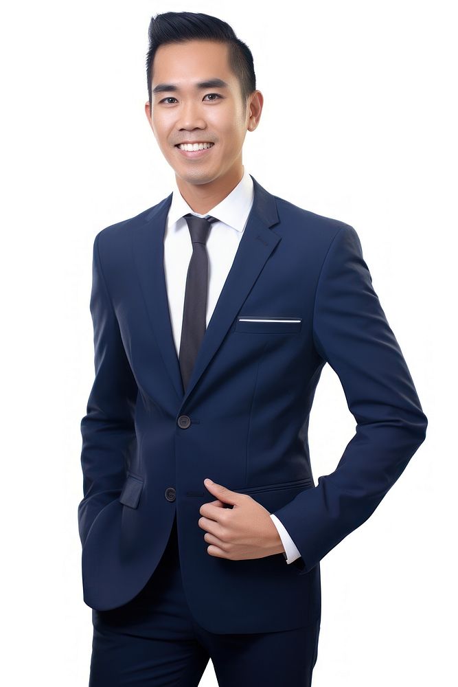 Thai man in businesswear smiling tuxedo blazer.