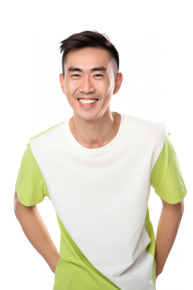 Man in casualwear t-shirt smiling adult.