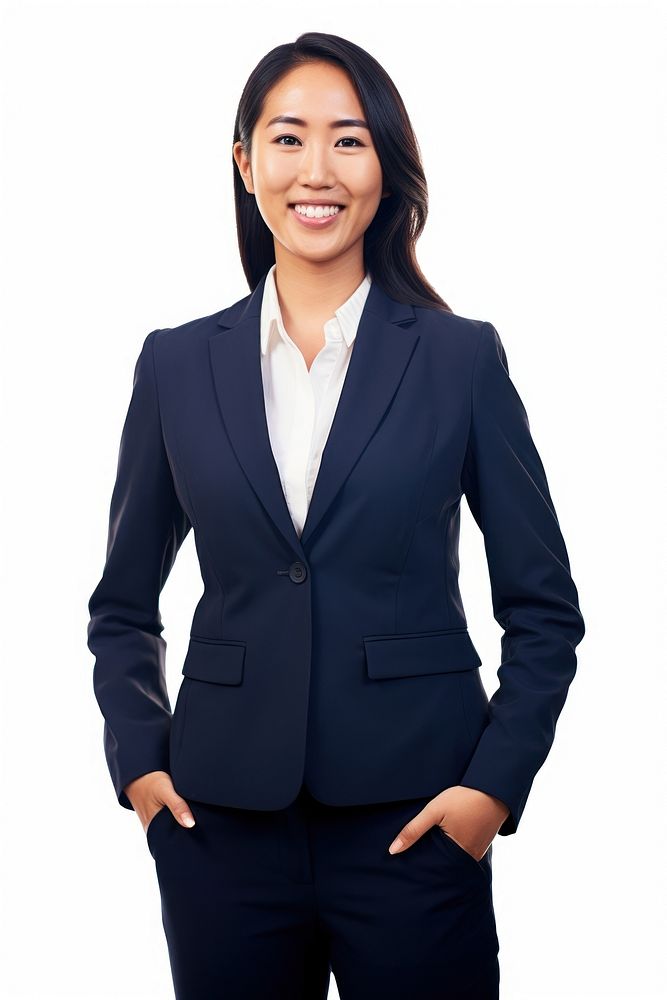 Thai woman in businesswear smiling blazer suit.