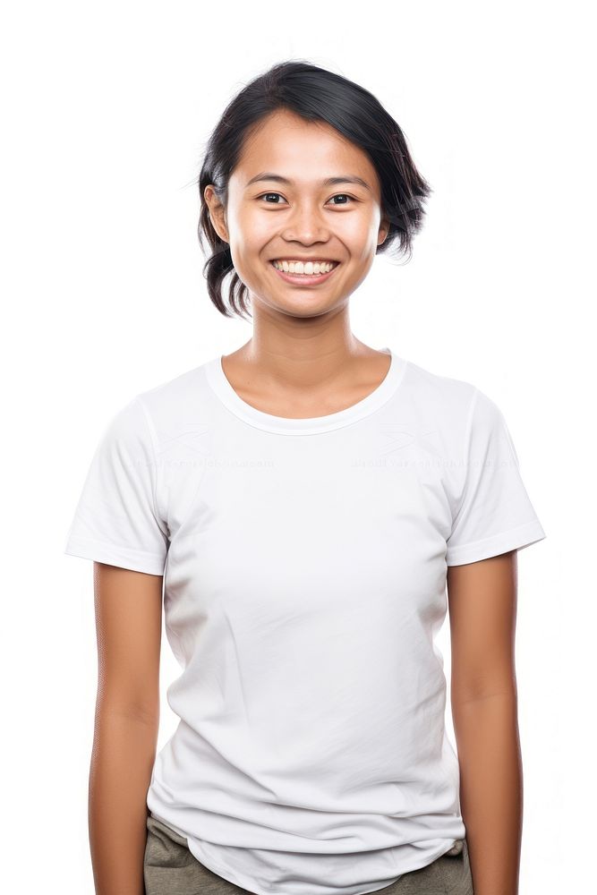 Thai woman in casualwear portrait t-shirt smiling.