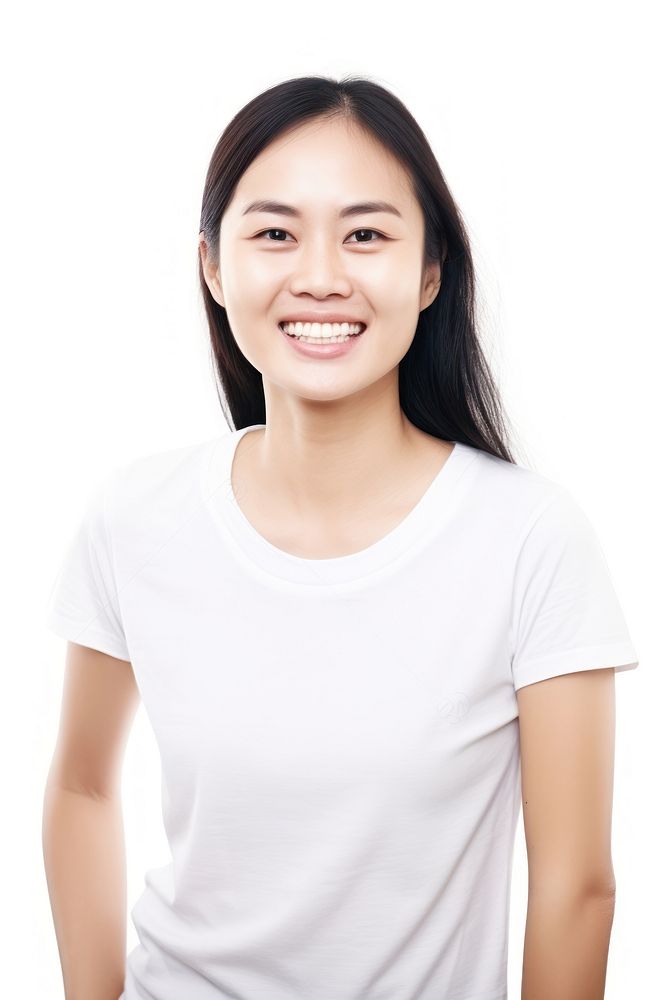 Thai woman in casualwear t-shirt smiling smile.