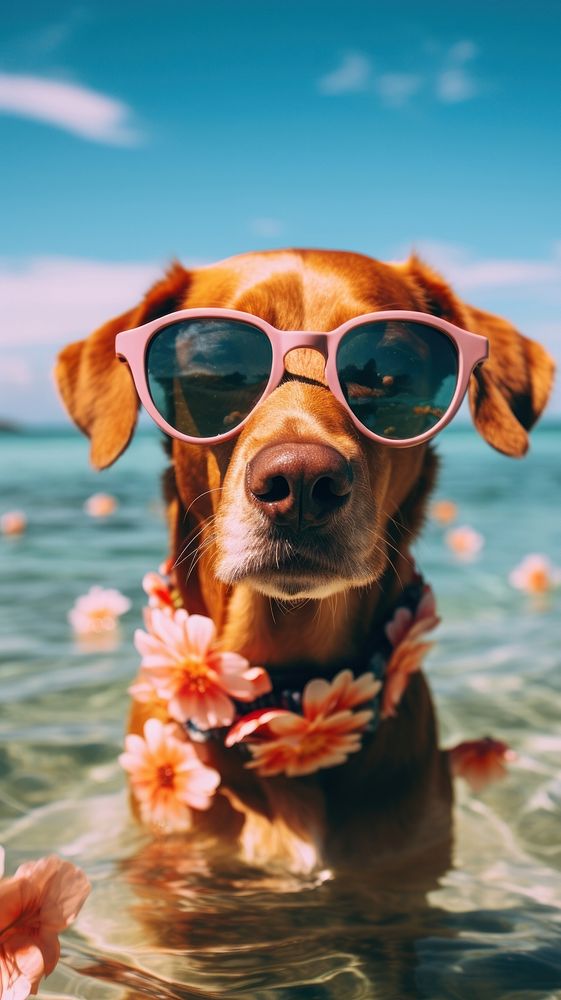 Dog sunglasses portrait outdoors.