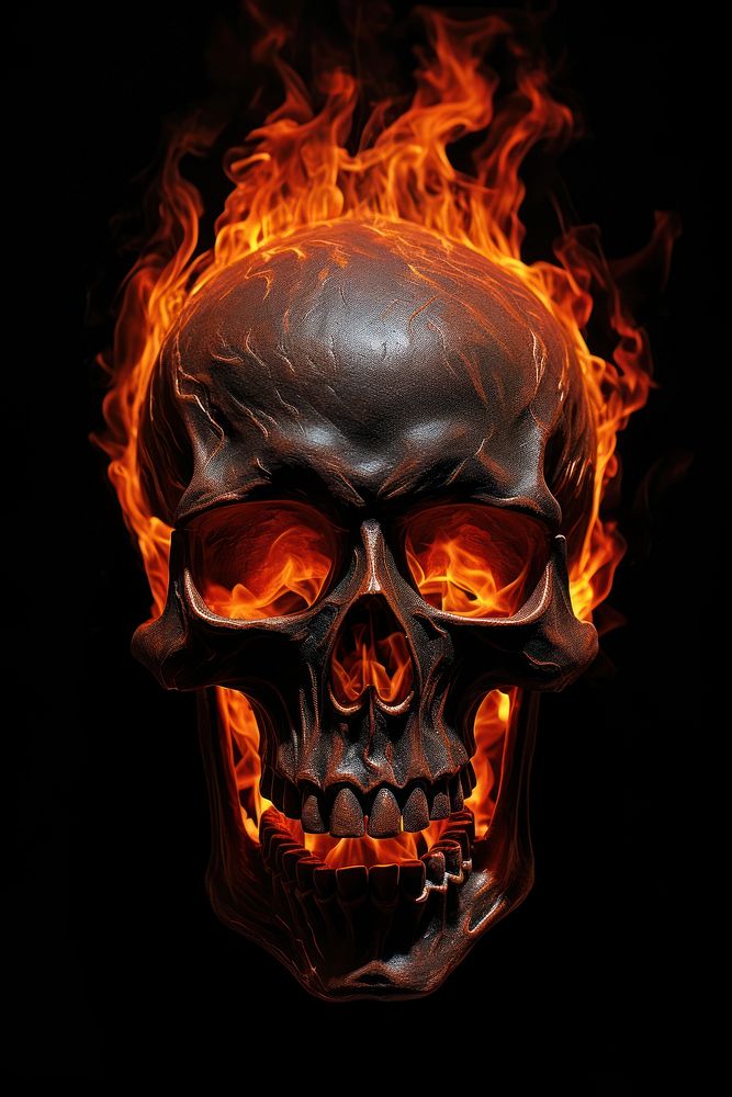 Skull fire flame black background.