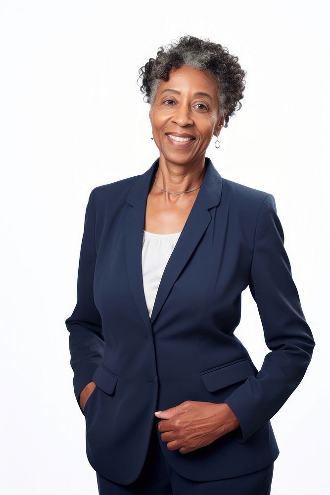 Senior black woman in businesswear portrait smiling blazer.