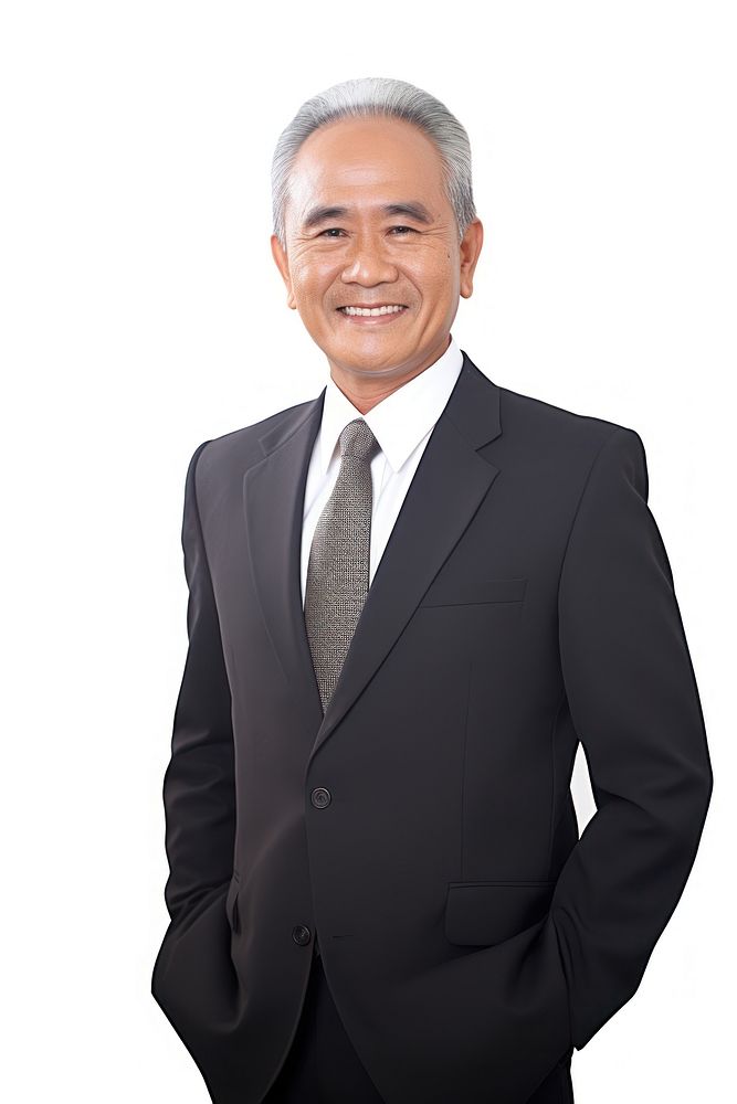 Senior Thai man in businesswear portrait smiling tuxedo.