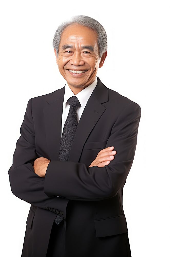 Senior Thai man in businesswear portrait smiling adult.