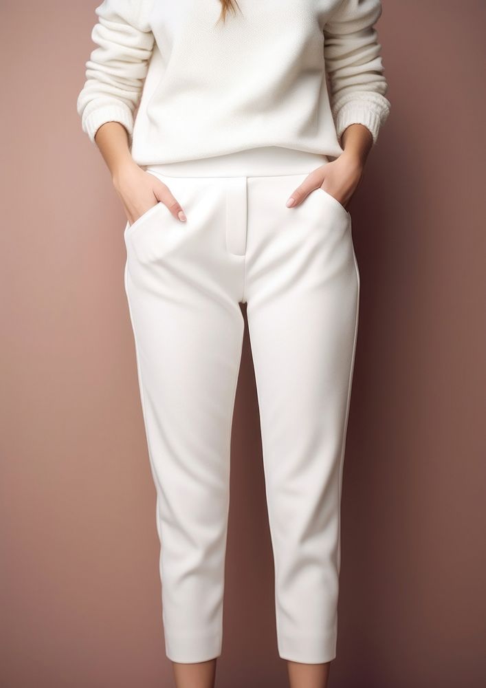 White white pants adult studio shot outerwear.