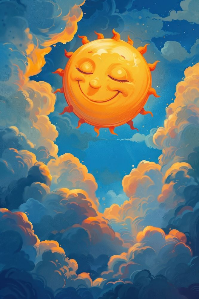 Floating happy face sun in the clouds outdoors nature sky.