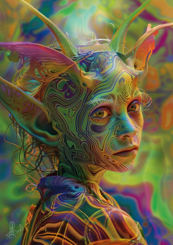 A photo of elf art portrait psychedelic art.