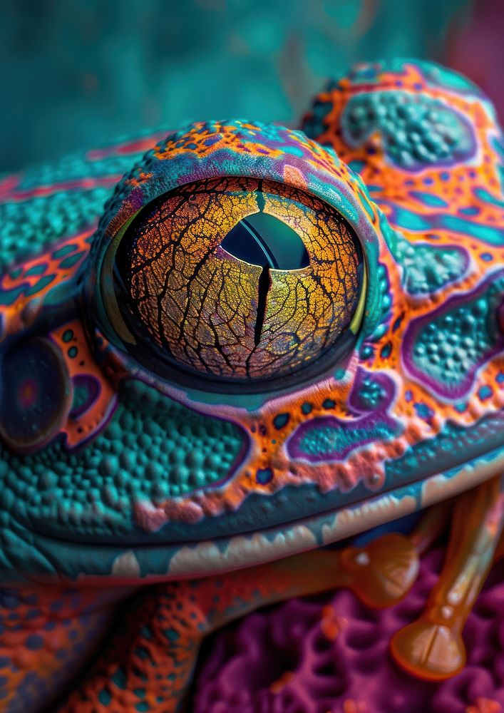 A photo of frog art psychedelic art magnification.