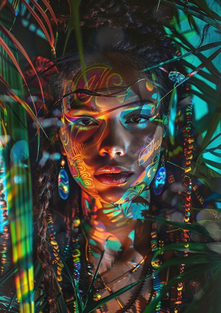 A photo of jungle portrait art psychedelic art.