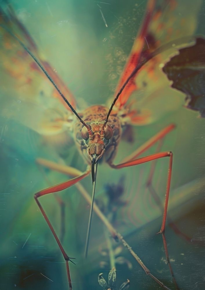 A polaroid photo of insect animal invertebrate dragonfly.