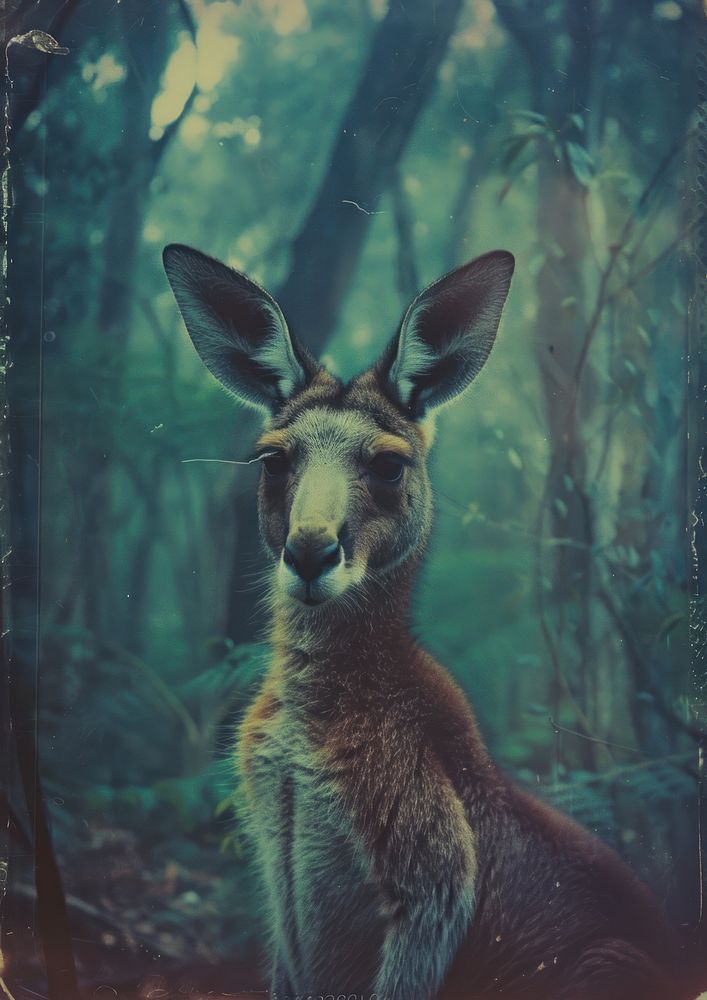 A polaroid photo of kangaroo wallaby animal mammal.