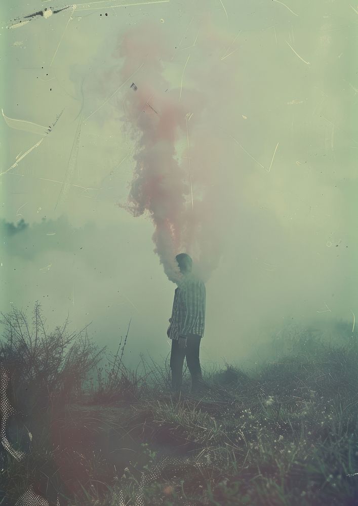A polaroid photo of pollution fog outdoors portrait.