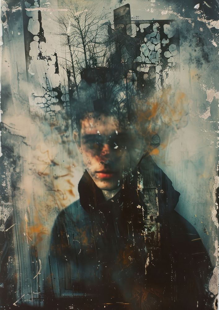 A polaroid photo of pollution portrait art painting.