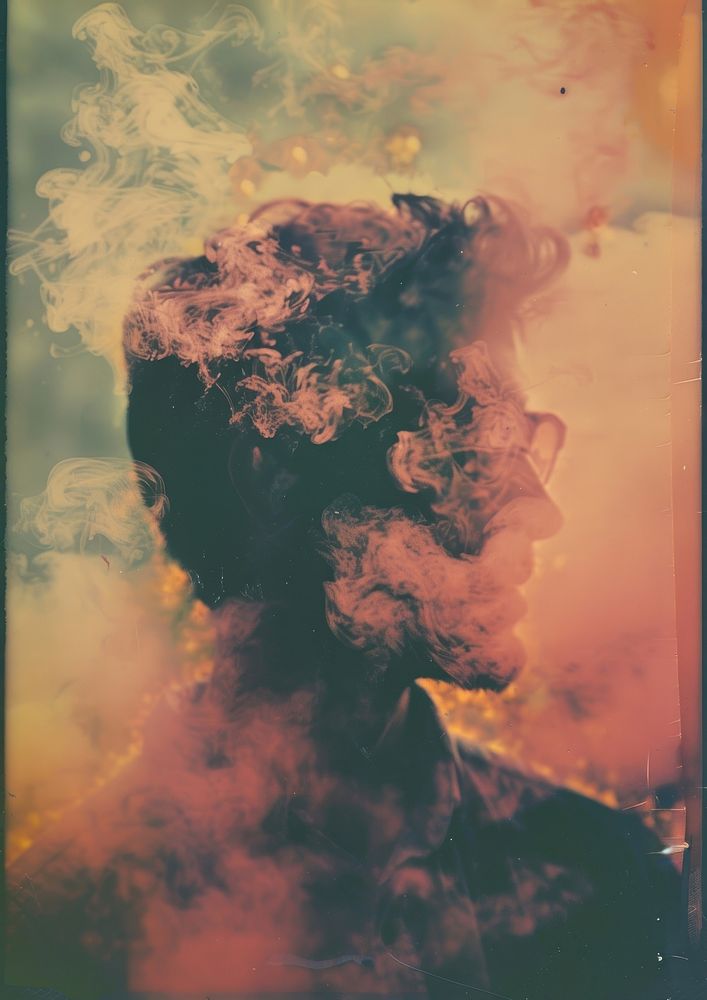 A polaroid photo of pollution smoke art explosion.