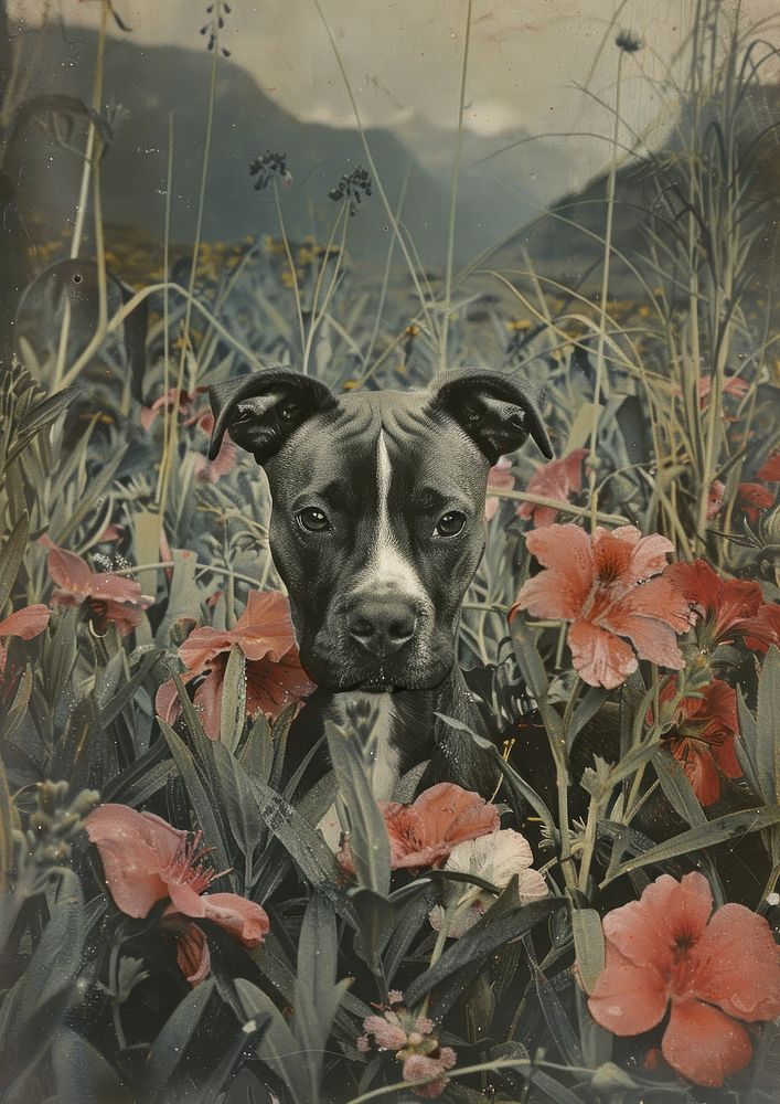 Boxer dog flower painting animal.