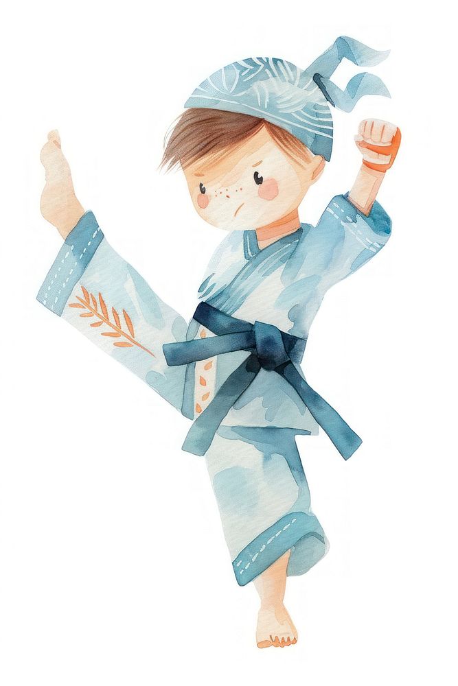Kid Karate high kick white background representation creativity.