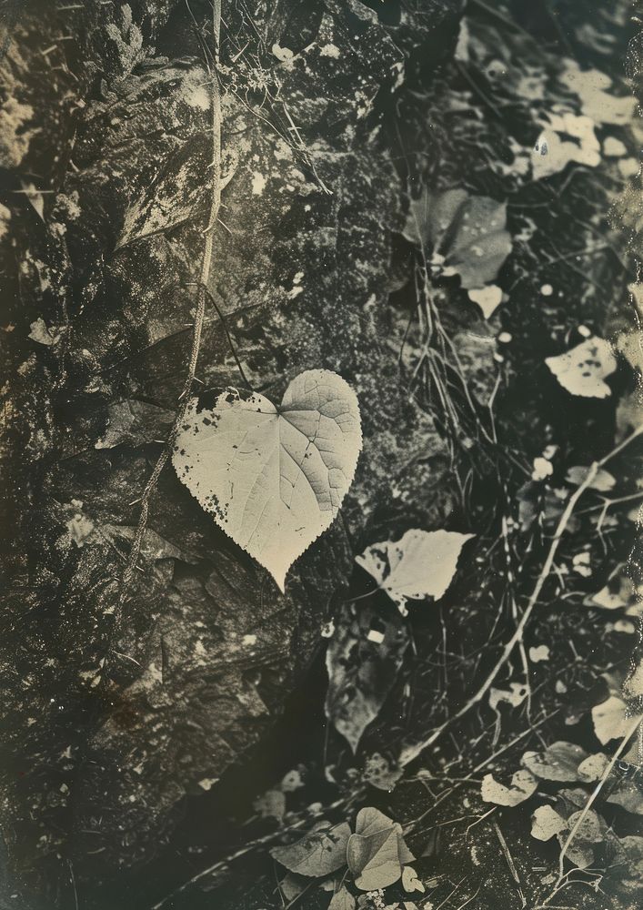 Heartbeat surrounded by leaf plant tranquility monochrome.