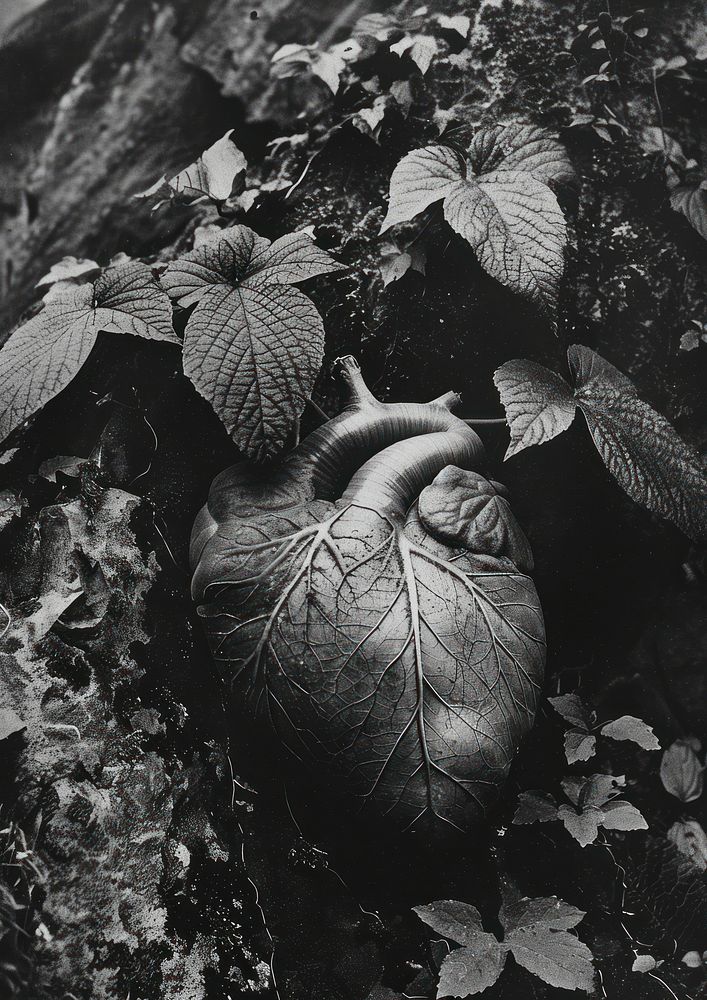 Heartbeat surrounded by leaf plant monochrome freshness.