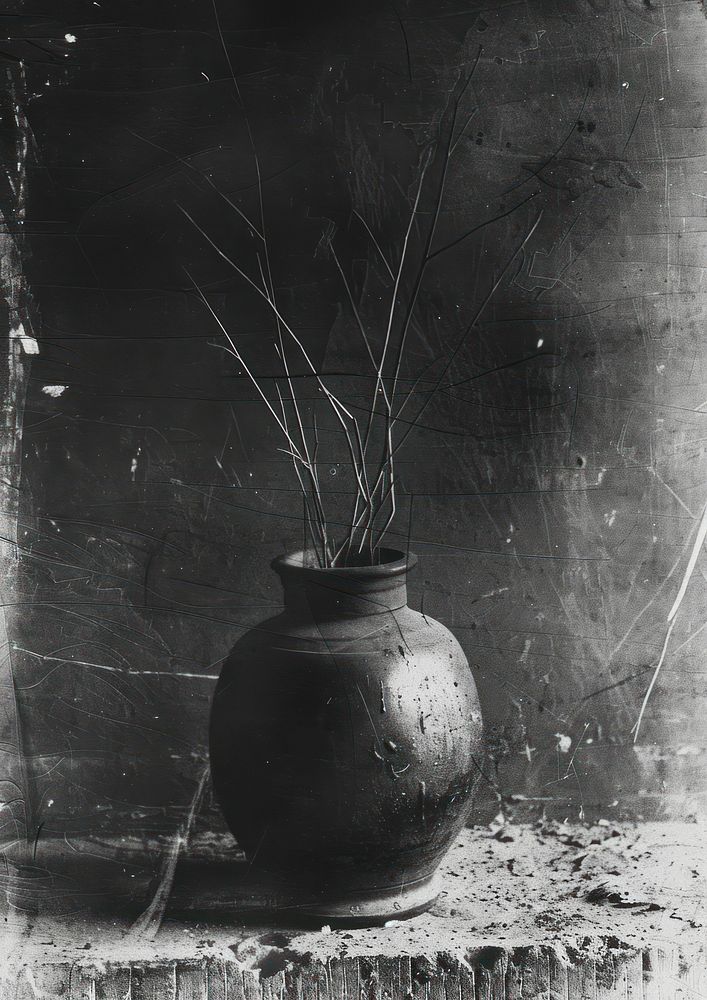 Vase plant monochrome darkness.