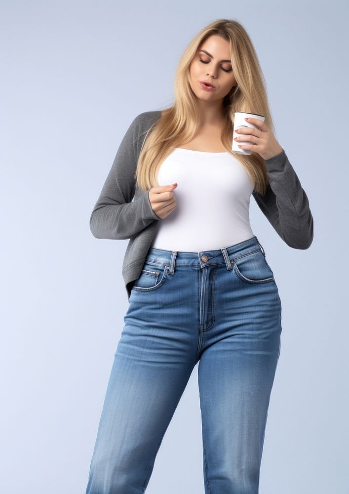Diet concept and weight loss jeans sleeve denim.