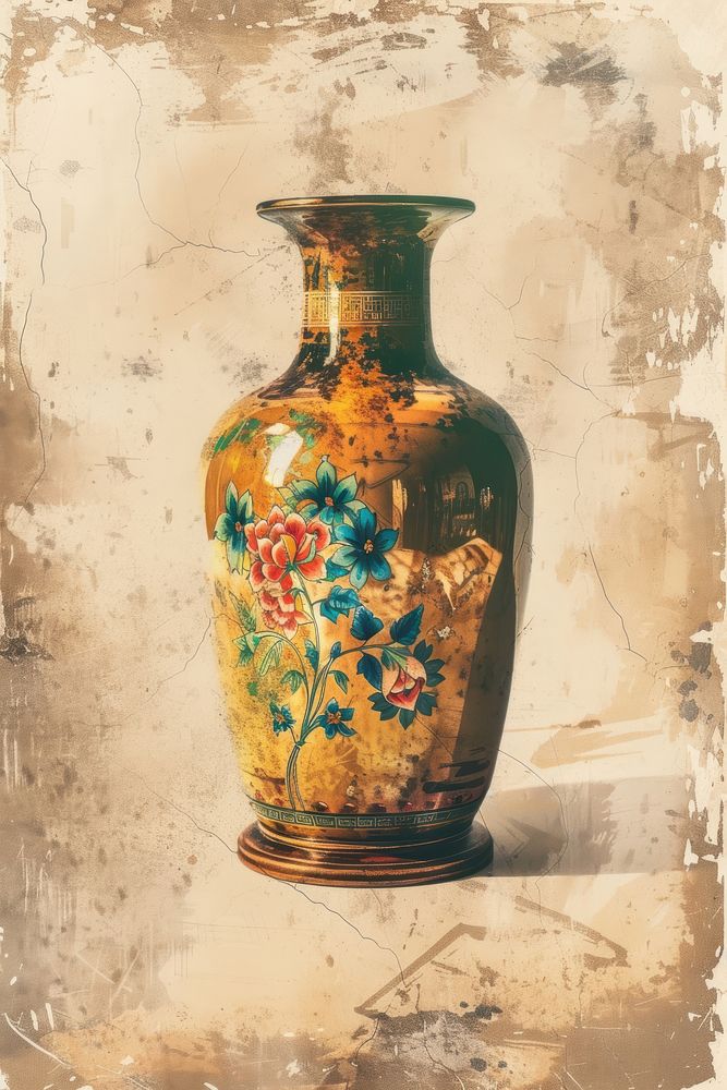 Shiny antique painting pottery vase.