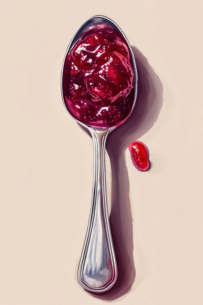 Shiny jam spoon food strawberry.