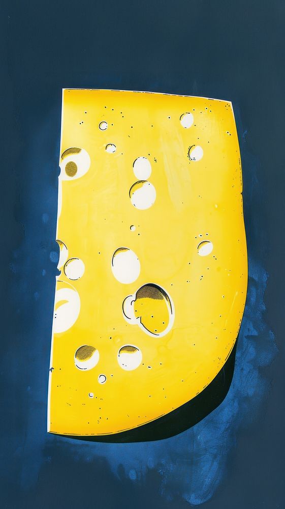 Silkscreen on paper of a cheese yellow food freshness.