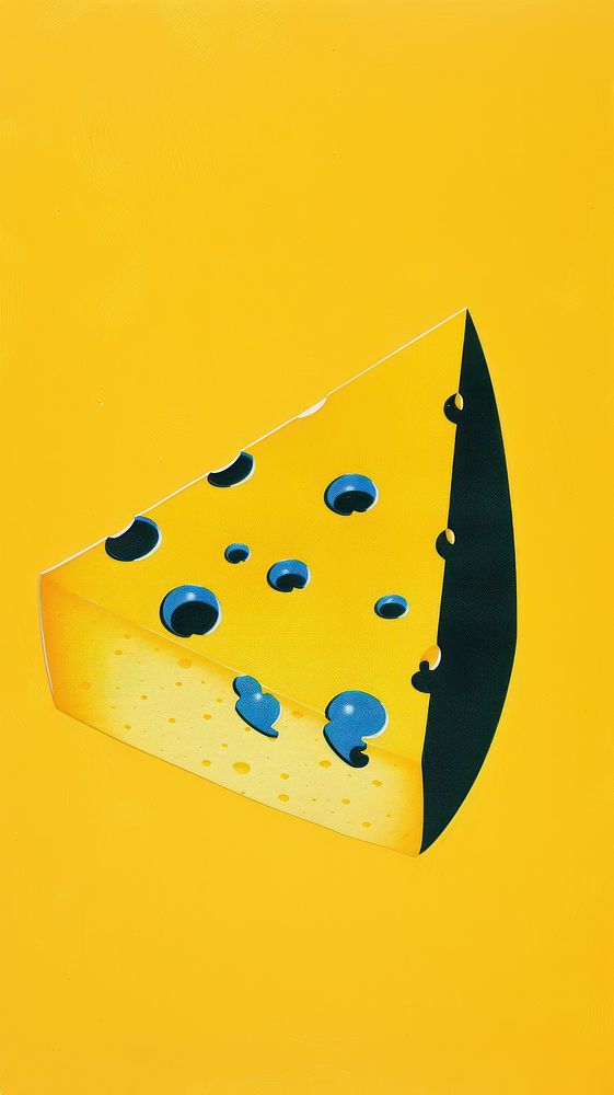 Silkscreen on paper of a cheese yellow blue food.