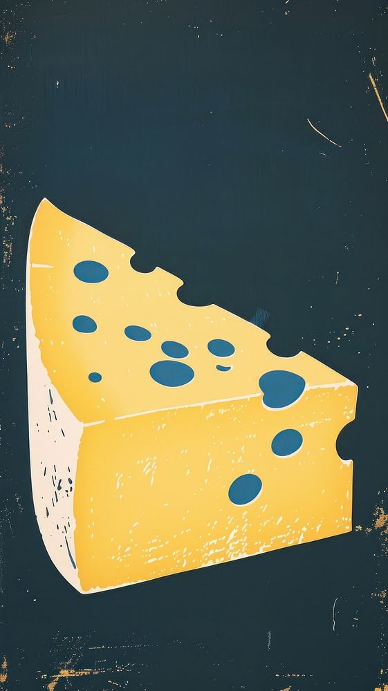 Silkscreen on paper of a cheese yellow food blue.