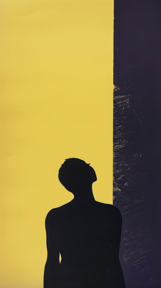 Silkscreen on paper of a body silhouette yellow adult.