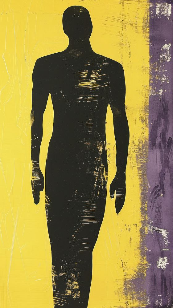 Silkscreen on paper of a body silhouette painting yellow.