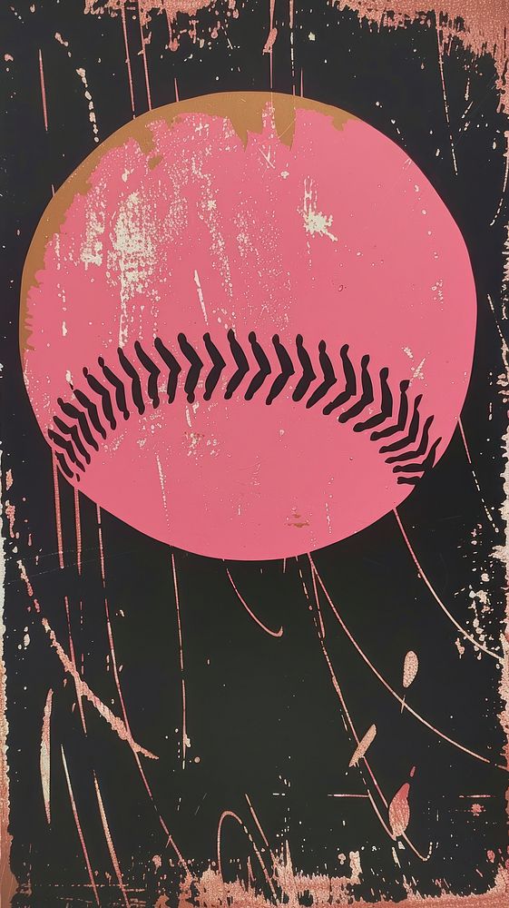 Silkscreen on paper of a baseball text art astronomy.