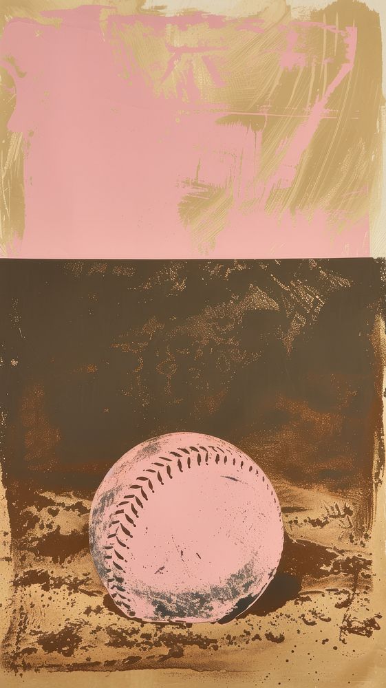 Silkscreen on paper of a baseball painting sports pink.
