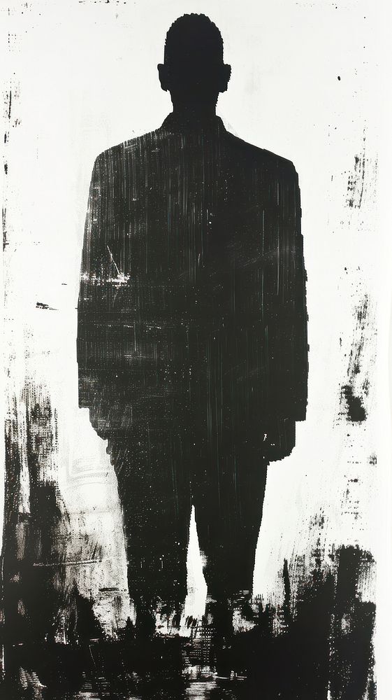Silkscreen on paper of a businessman silhouette adult black.