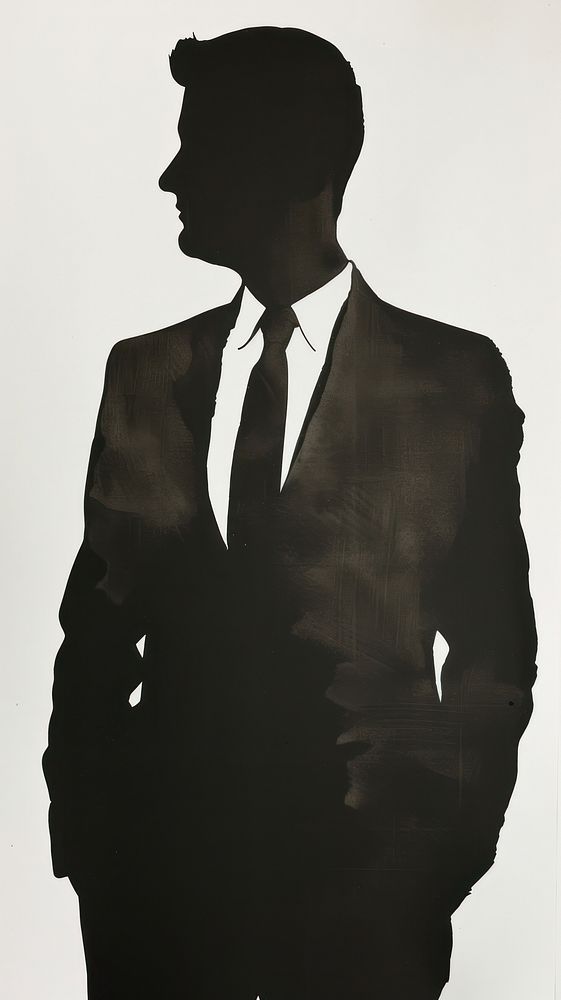 Silkscreen on paper of a businessman silhouette adult black.