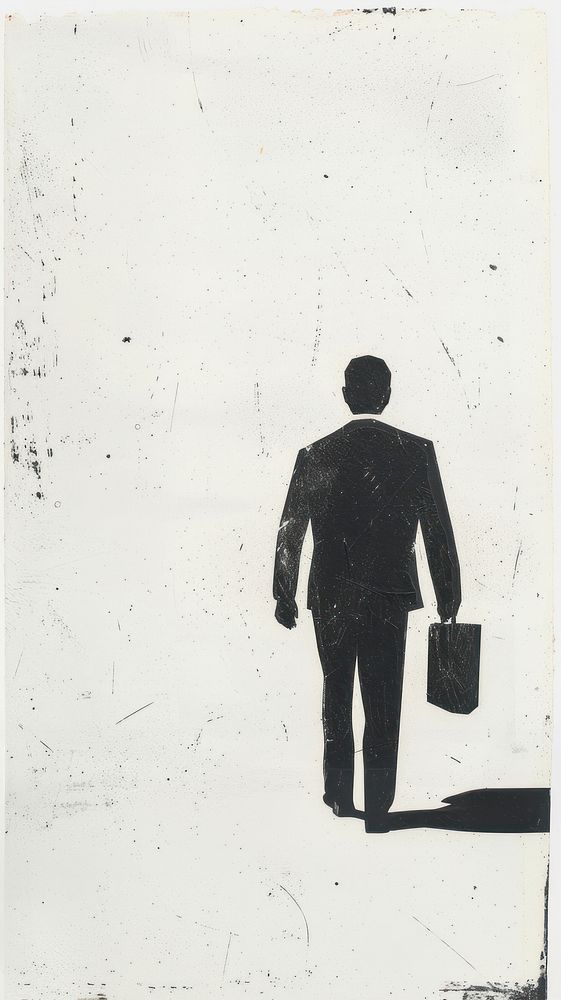 Silkscreen on paper of a businessman silhouette standing walking.