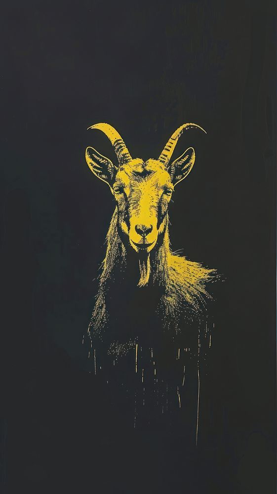 Silkscreen on paper of a goat livestock wildlife animal.