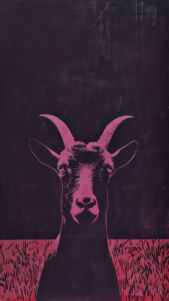 Silkscreen on paper of a goat livestock animal mammal.