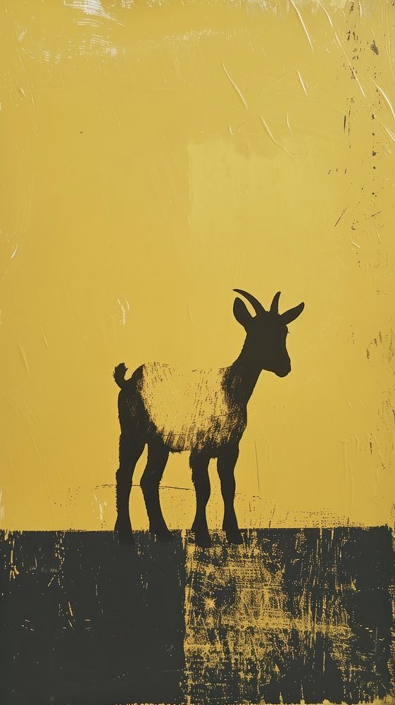 Silkscreen on paper of a goat livestock wildlife animal.