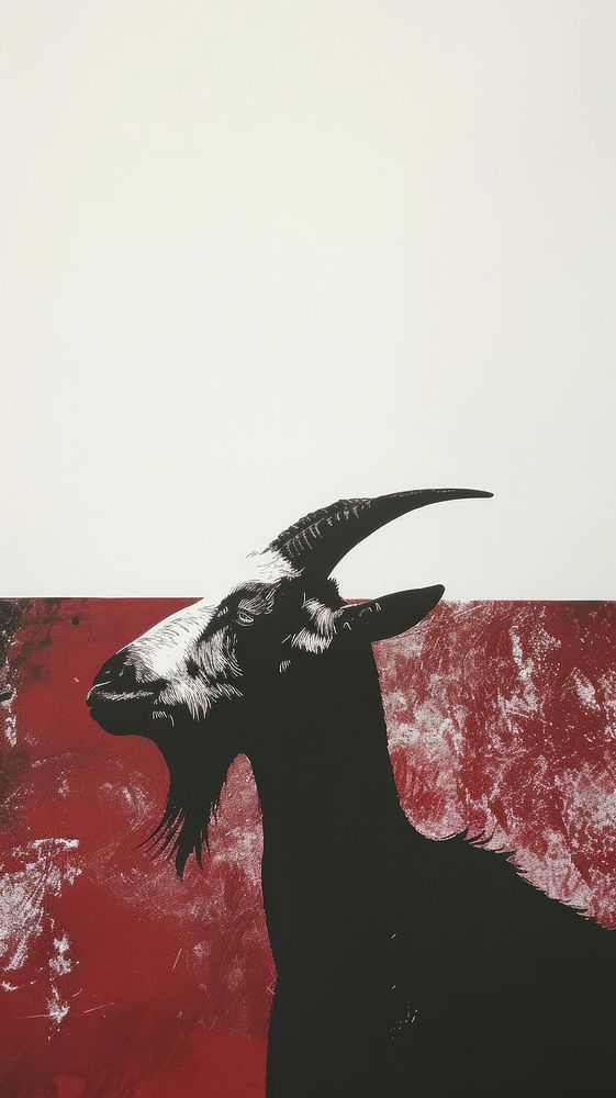 Silkscreen on paper of a goat wildlife animal mammal.