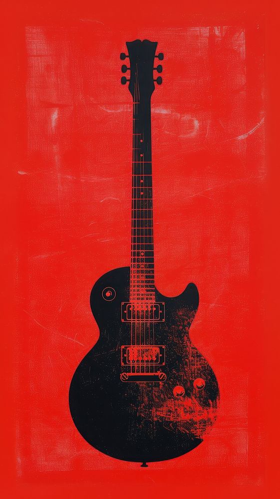 Silkscreen on paper of a guitar wall red creativity.