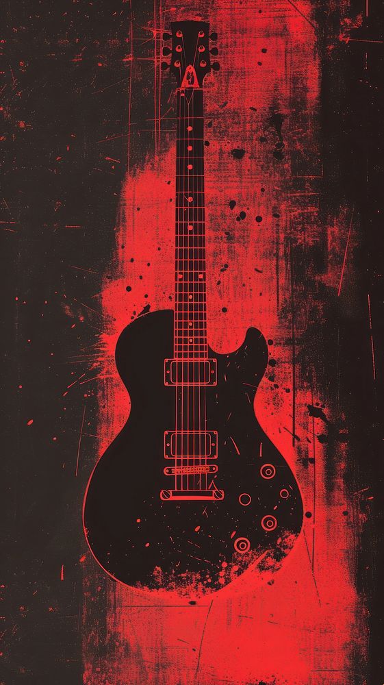 Silkscreen on paper of a guitar textured black wall.