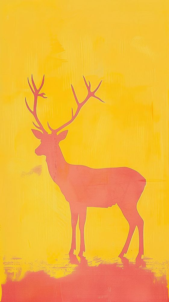 Silkscreen on paper of a deer yellow animal mammal.